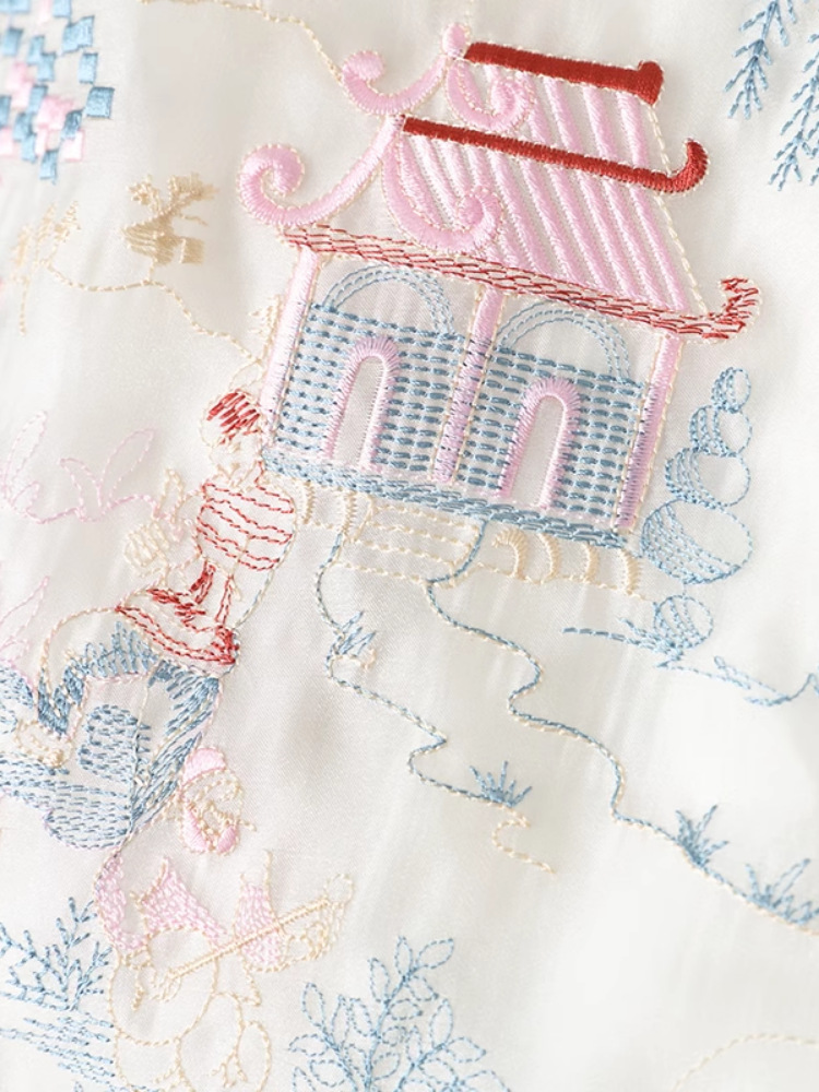 新中式国风精美山水刺绣改良汉服马面裙女a字欧根网纱盘扣半身裙详情4