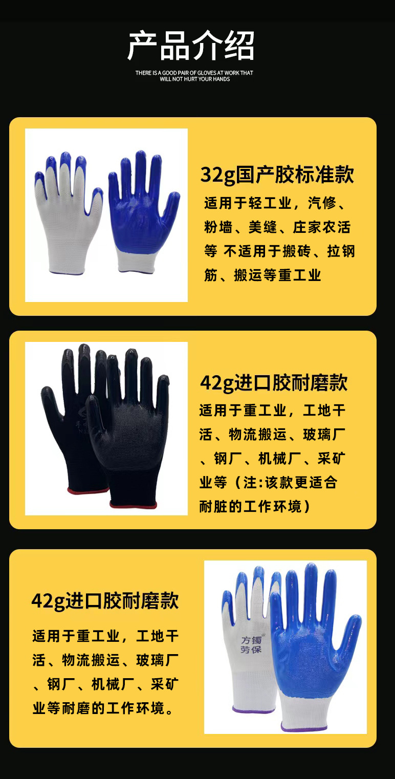 Wholesale of labor protection gloves, nitrile impregnated and rubber-coated cotton thread nylon anti-slip and wear-resistant construction site protection gloves for men and women pic 8