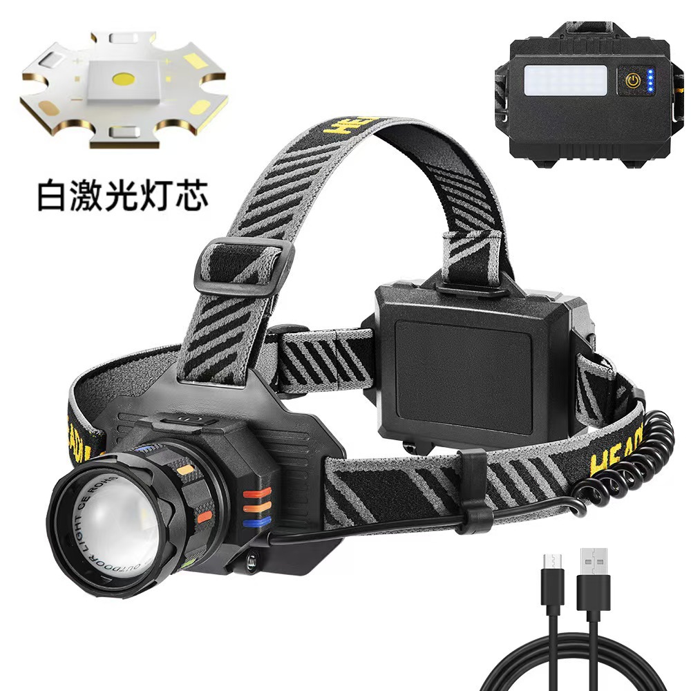 跨境新款白激光强光头灯USB充电户外变焦远射头灯东背部红光警示L详情5