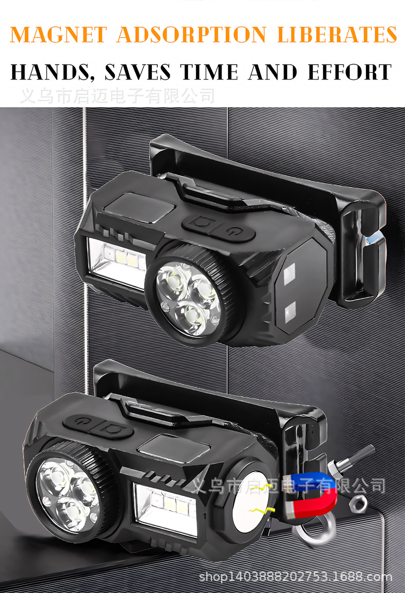跨境新款多光源LED感应头灯头戴式跑步灯内置电池数显屏磁吸设计夜跑照明详情14