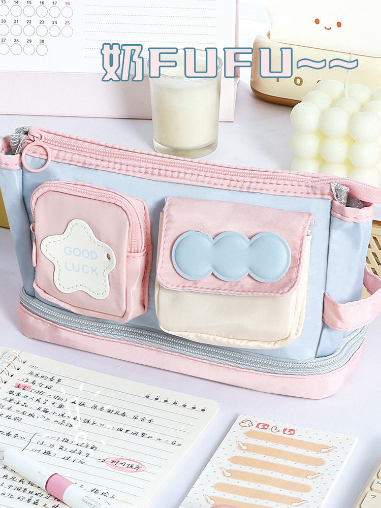 多功能撞色手提多巴胺笔袋可爱大容量日系ins风中小学生文具袋详情11