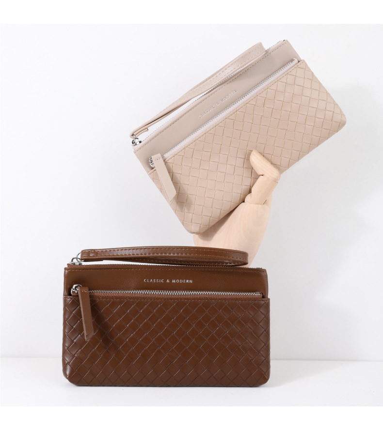 新款大容量编织纹女士手拿包批发零售 跨境热销高级感女钱包包袋详情7