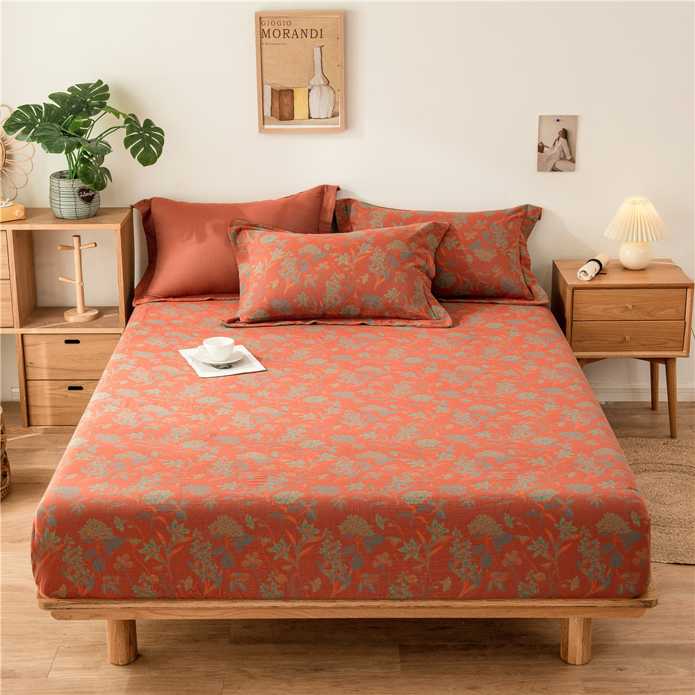 Pure cotton yarn-dyed jacquard double-layer gauze bed cover, single piece of all-cotton gauze mattress protective cover, bedspread, bed cover, single piece of bedding pic 23