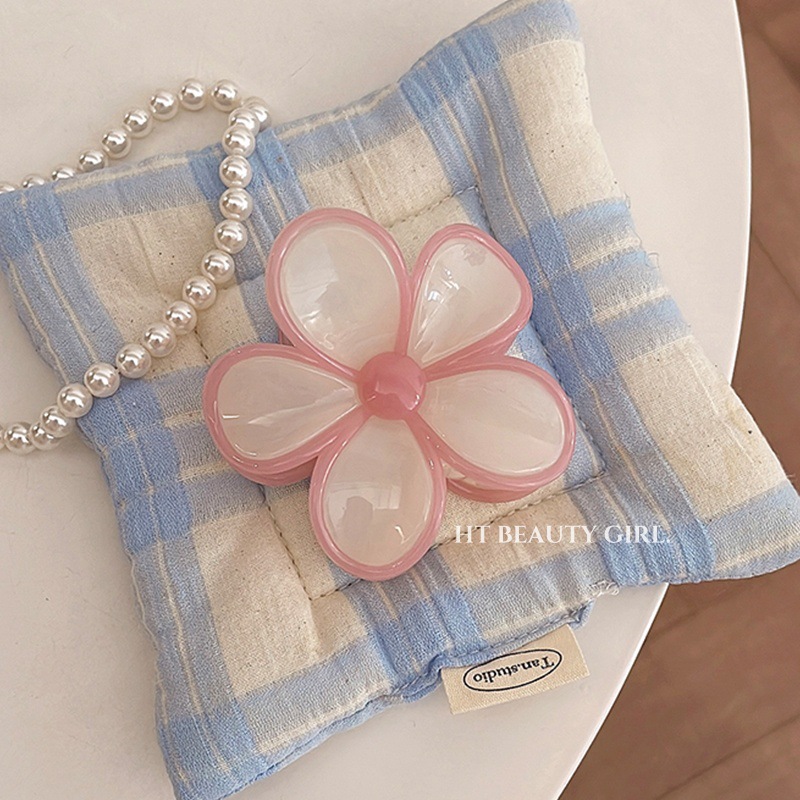 甜美五瓣花果冻色拼接发夹鸡蛋花盘发鲨鱼夹发饰详情17