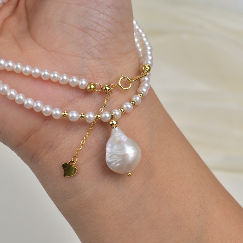 近圆淡水珍珠项链女轻奢简约百搭锁骨链S925银巴洛克珍珠吊坠颈链详情8