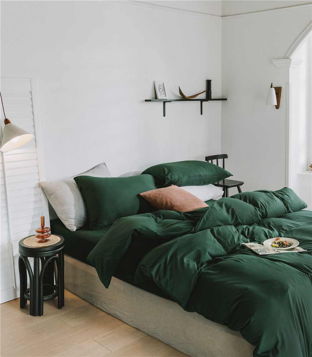 ins Japanese-style solid color all-cotton knitted cotton four-piece set, skin-friendly nude sleeping plain double-layer Indian cotton bed sheet pic 5