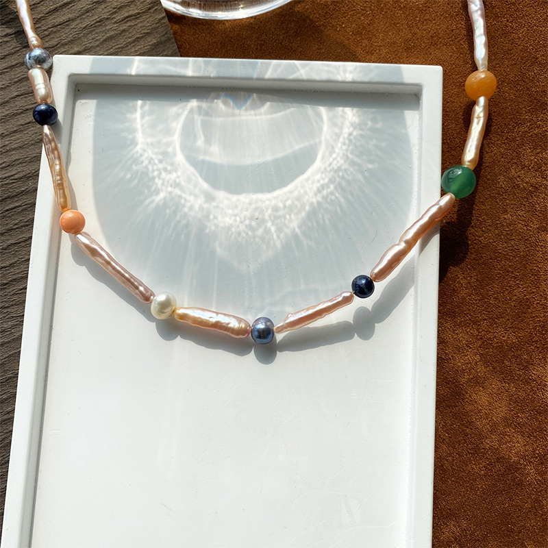 欧美轻奢高级小众设计天然珍珠搭配天然石串珠锁骨链个性精致时尚详情15