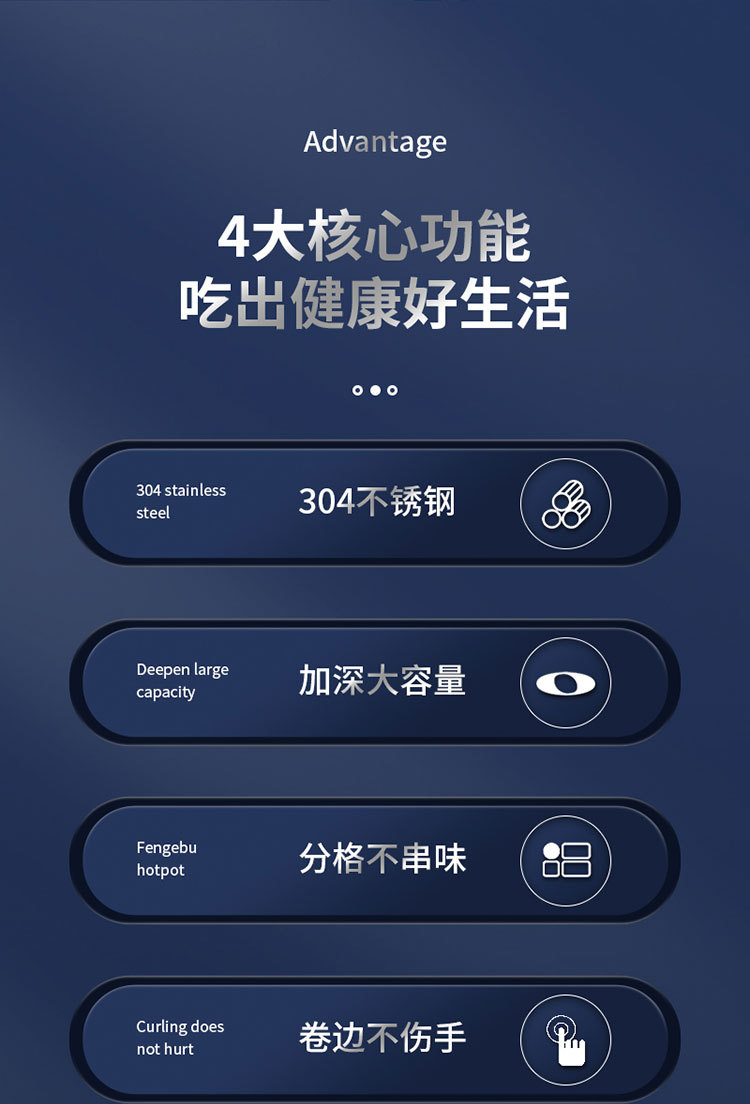 304不锈钢餐盘 成人儿童食堂方形分格餐盒加深加厚带盖饭盘快餐盘详情3