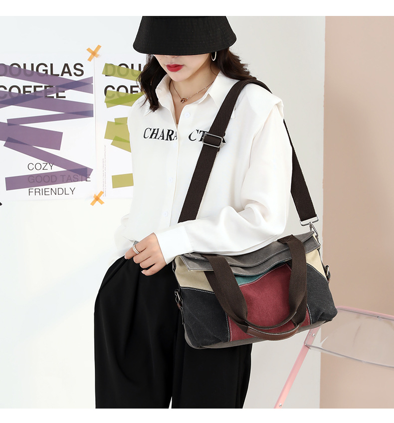简约时尚女包撞色帆布包女大容量复古拼接单肩包潮搭手提休闲包详情25