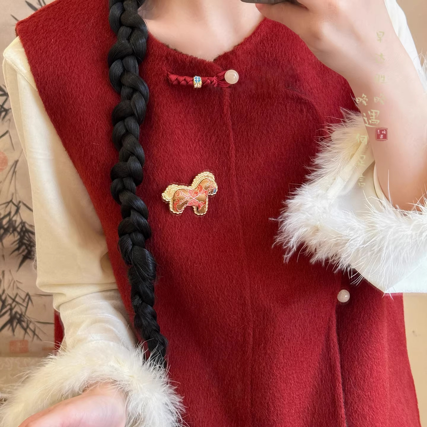 国风宋锦小马胸针女新中式马年搭配毛衣胸花新年别针详情6