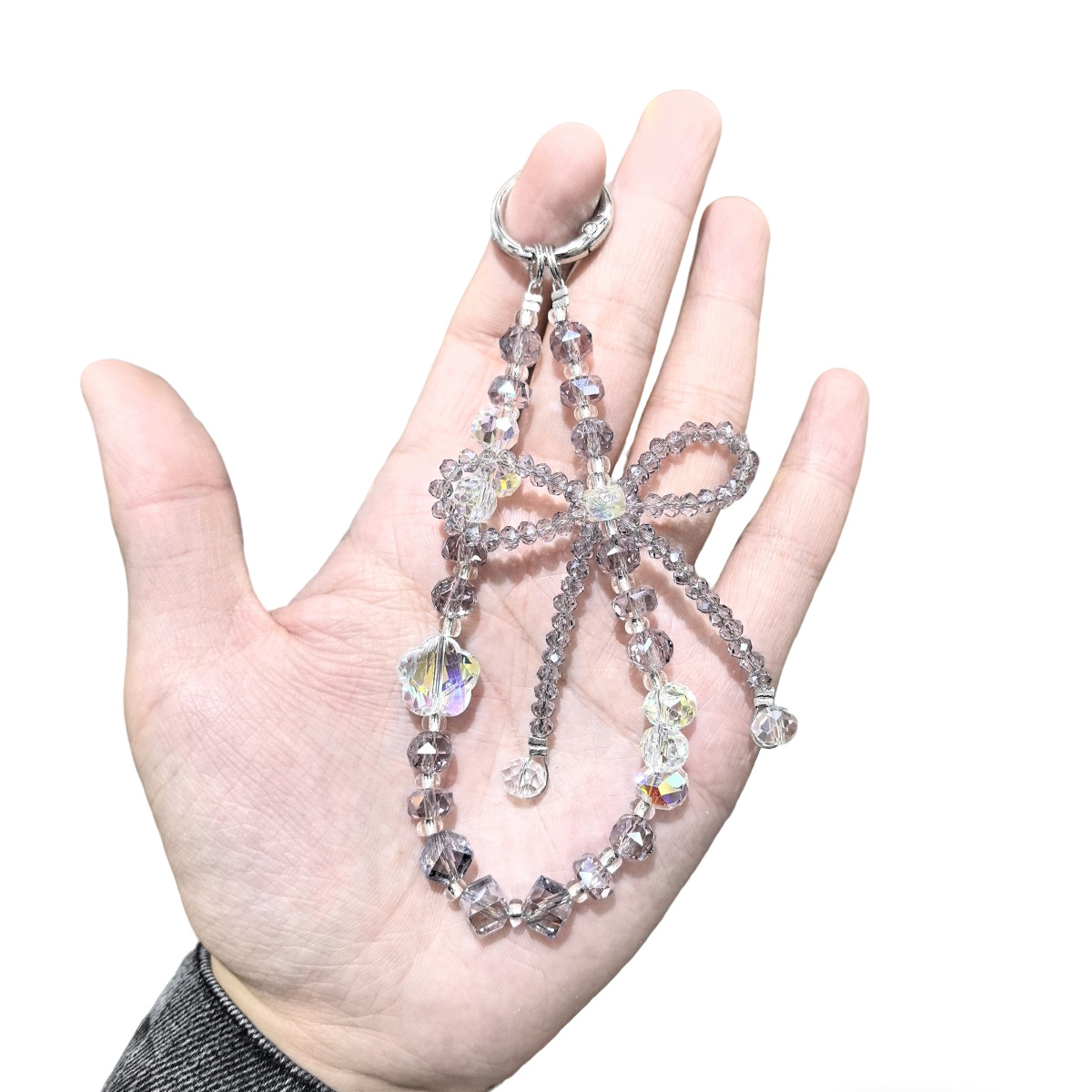 European and American high-end crystal bow mobile phone chain beaded pendant, light luxury style keychain pendant, women's style, Internet celebrity style pic 3