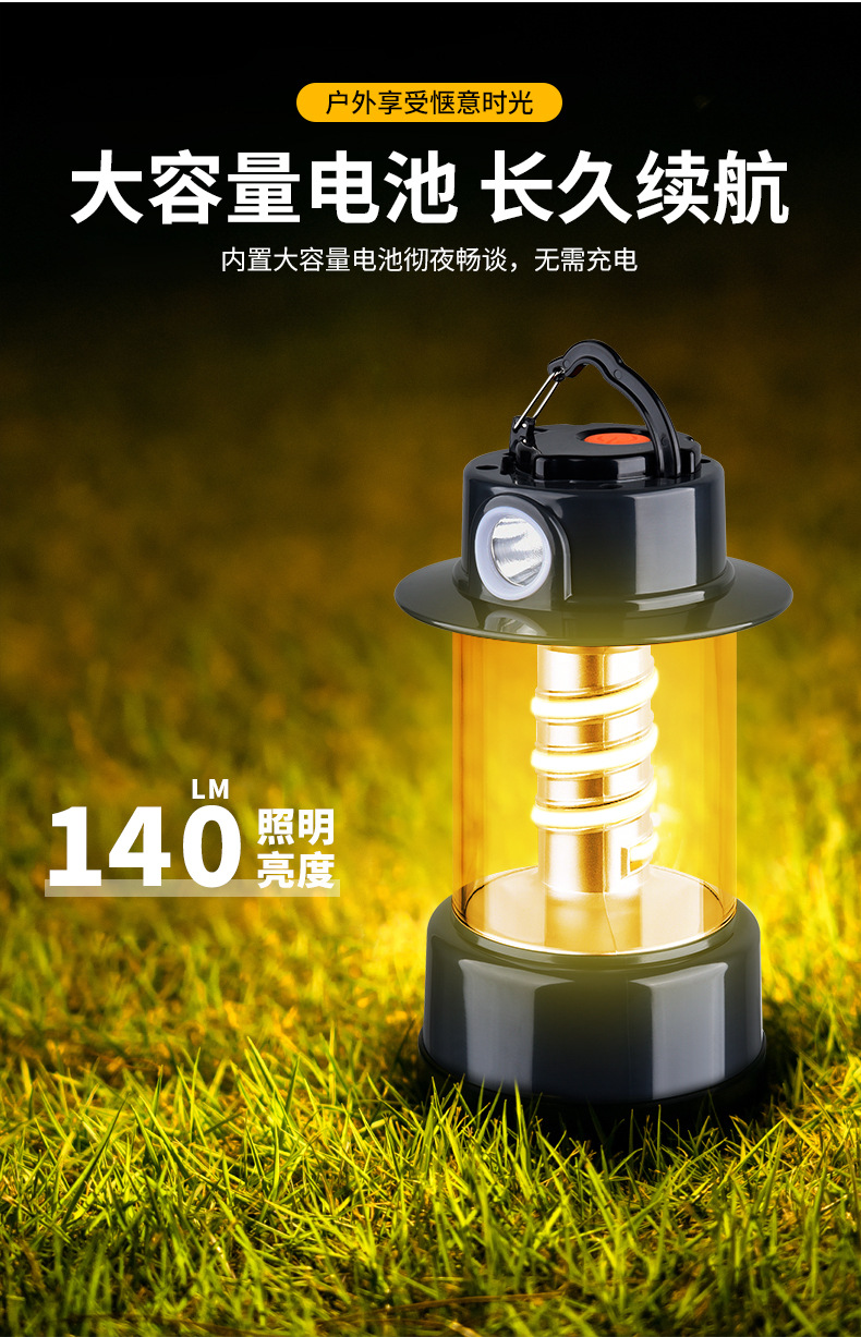 2025跨境新款LED户外氛围照明野营灯长续航双螺旋多功能露营灯详情8