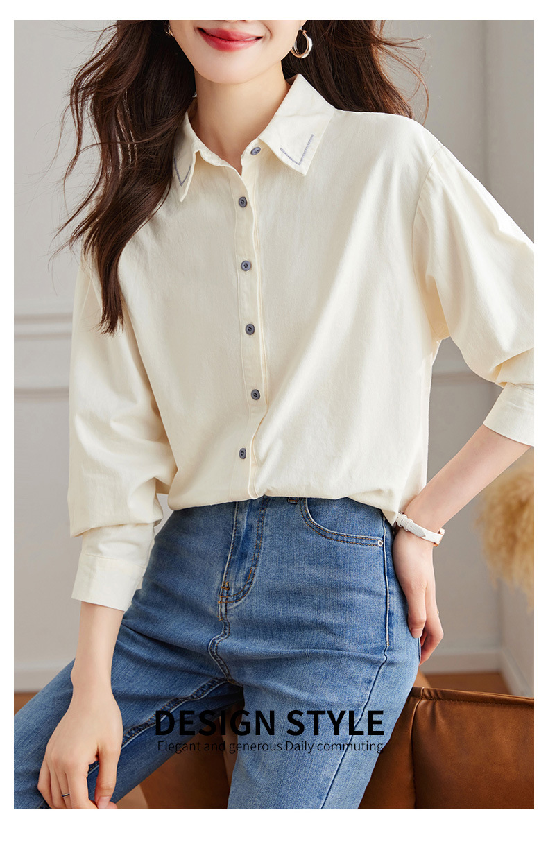 厂家直销精梳棉衬衣女长袖2025春秋上衣简约精致纯棉通勤女式衬衫详情17