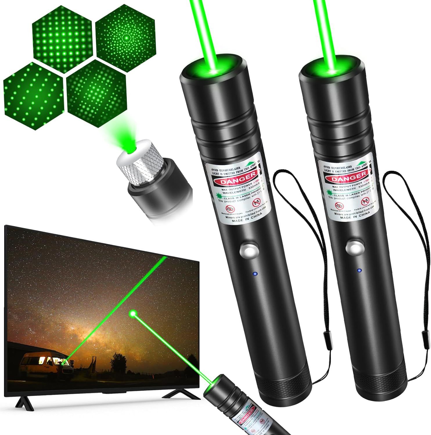 激光灯绿色激光大功率USB直充满天星图案镭射红光绿光激光手电筒详情1