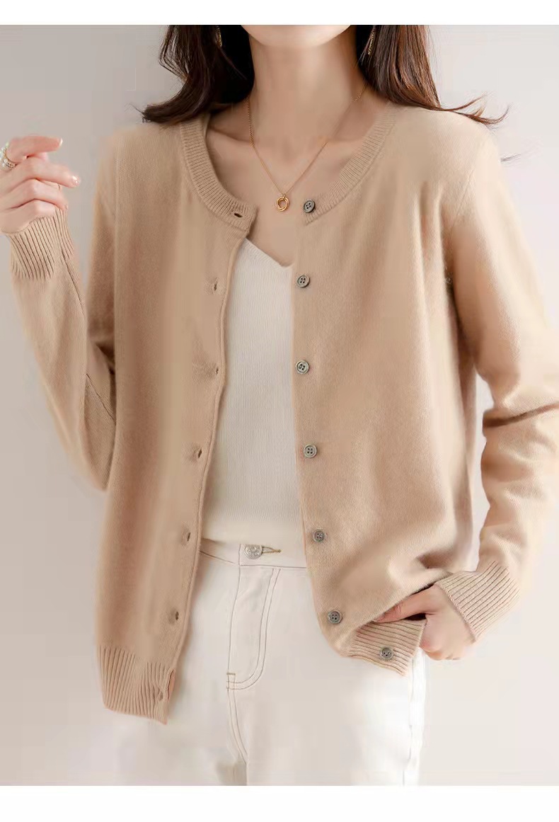 New autumn and winter round-neck knitted cardigan for women, loose and large-sized sweater, versatile coat, solid color base wool sweater coat pic 6