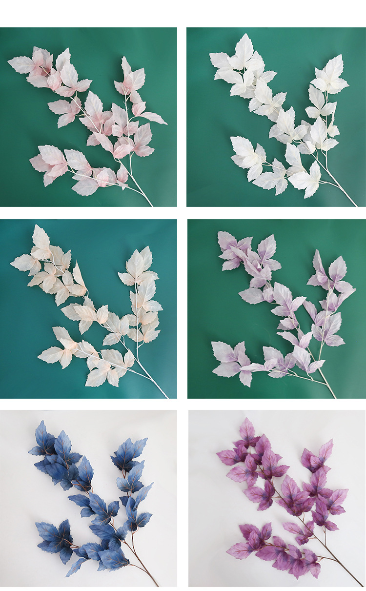 青岛仿真叶材单枝三叉婚礼吊顶装饰办公文化园艺仿真植物批发详情7