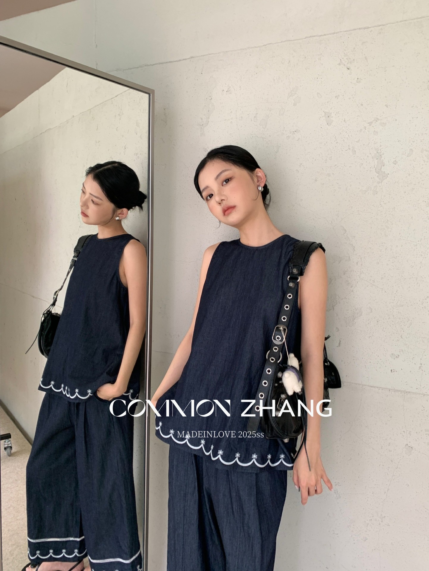 CZ ZHANG Summer Korean-style casual, laid-back, loose, versatile, embroidered textured round-neck denim vest for women, B24179 pic 15