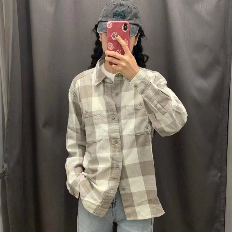 秋季男装竹节棉格子衬衫外套宽松衬衣长袖薄外套E476899/476900详情9