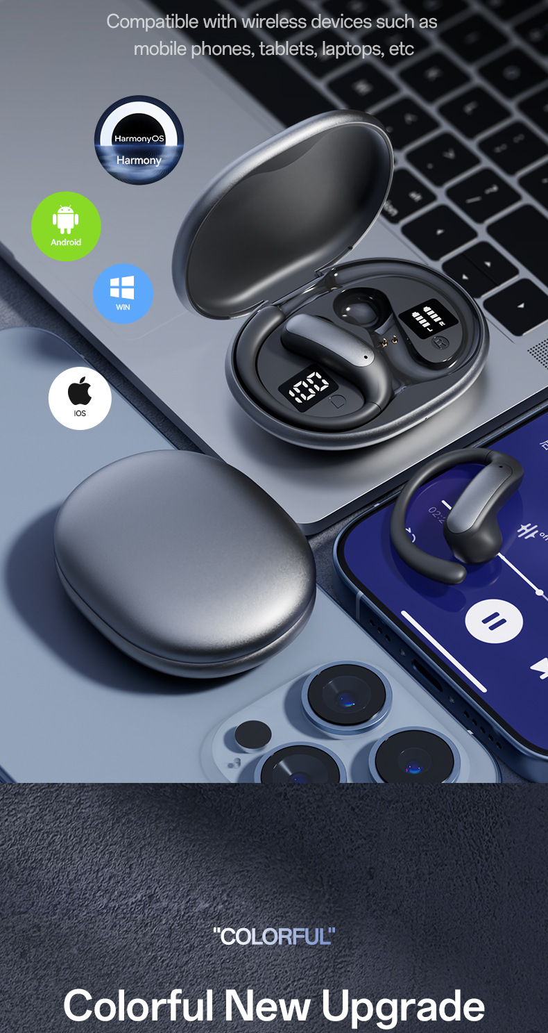 The new AI smart cross-border model M134 ear-hanging OWS non-in-ear open Bluetooth headphones with dual digital display private mold pic 17