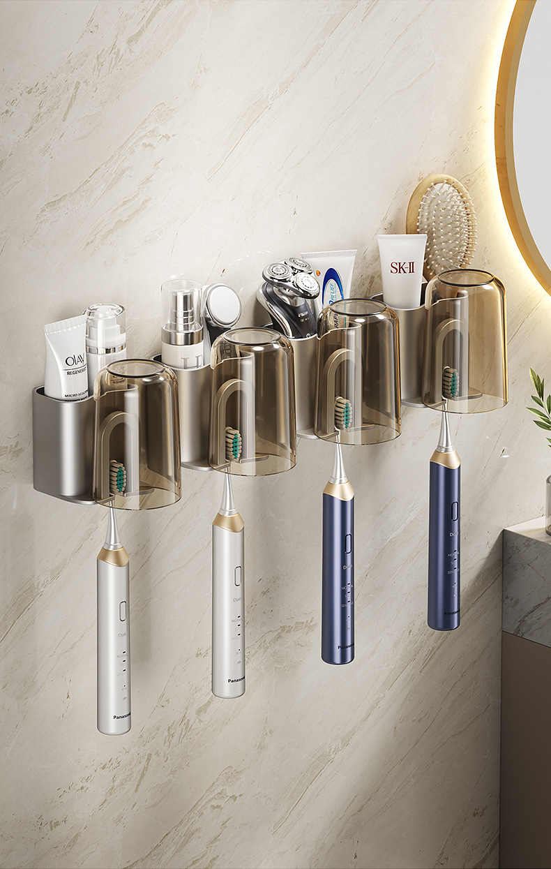 浴室牙刷架收纳盒卫生间免打孔牙膏刷牙杯架太空铝电动牙刷架批发详情16
