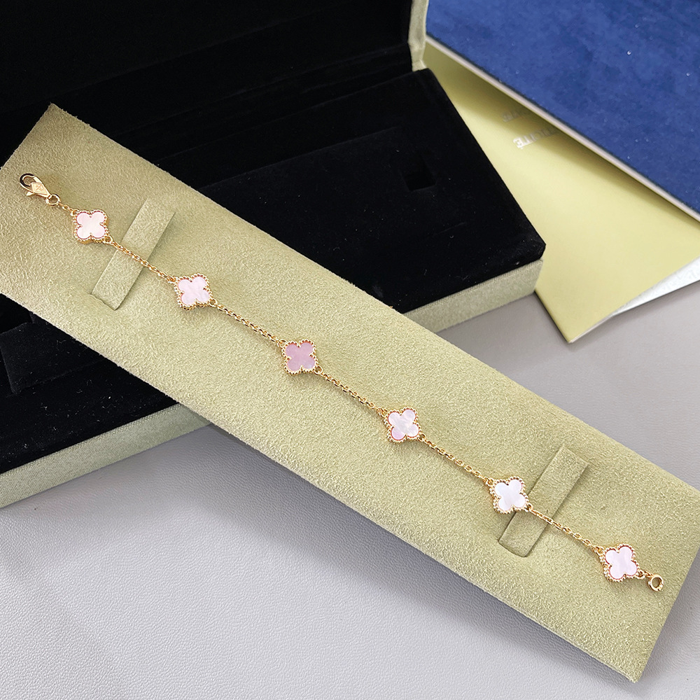 v金高版本厚镀18k金迷你五花六花四叶草手链不掉色高级感红玛瑙详情50