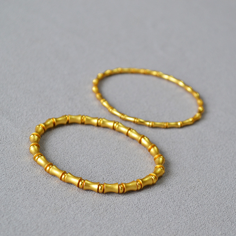 国潮新中式小众文艺复古黄铜古法镀金磨砂竹节弹力手链节节高升女详情11