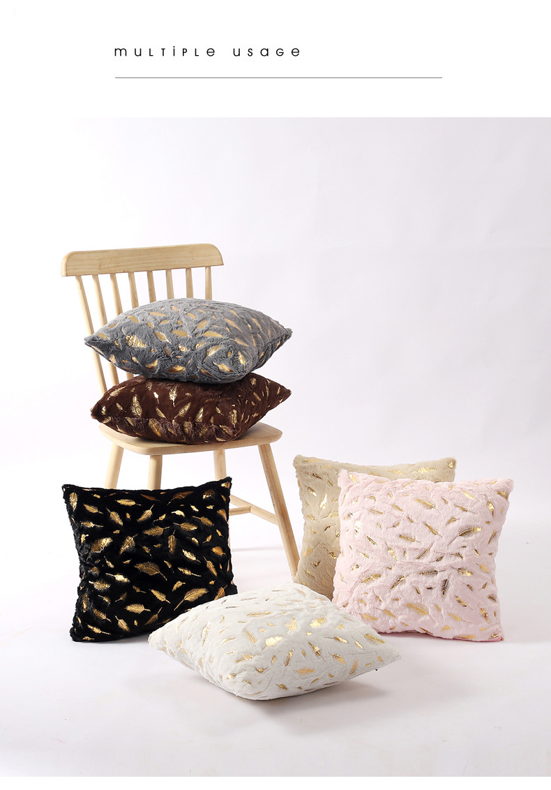 短毛绒烫金羽毛抱枕美式轻奢家居沙发靠枕床头靠垫大理石纹抱枕套详情12