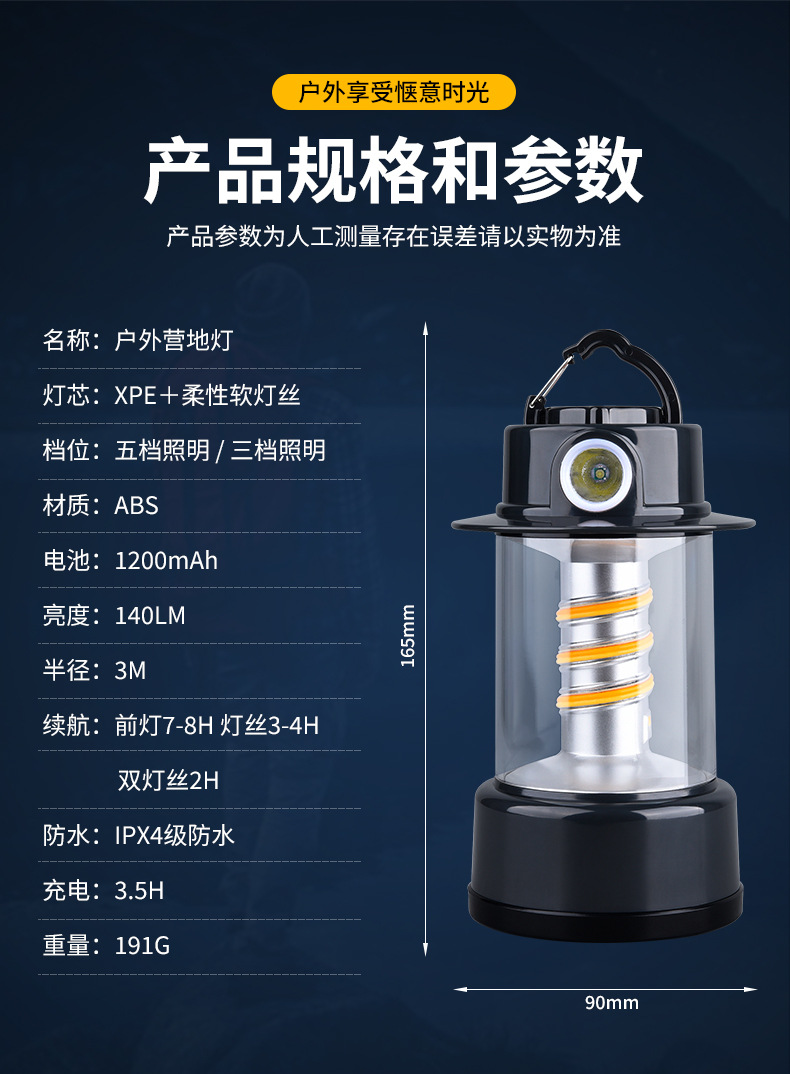 2025跨境新款LED户外氛围照明野营灯长续航双螺旋多功能露营灯详情13