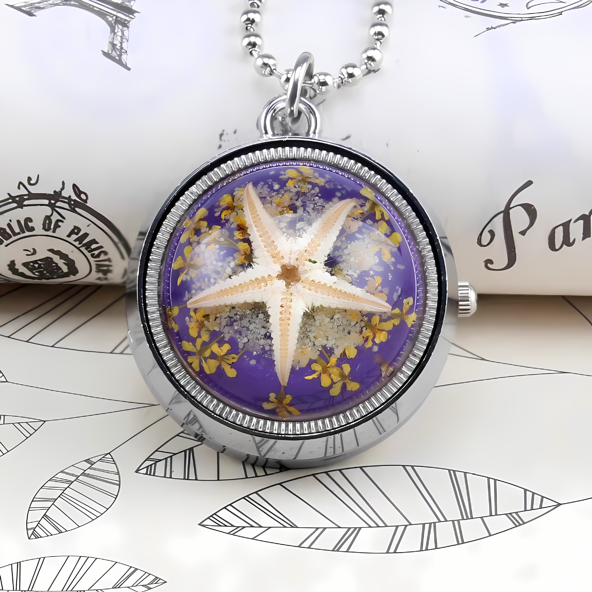 Cute student children lucky starfish rotating pocket watch, new gyroscope chain pocket watch, personalized and creative watch pic 6