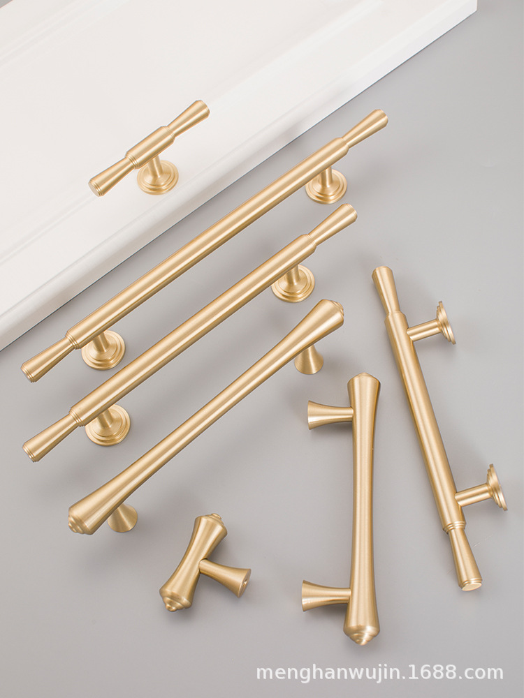 2022新款厂家直供现代简约黄铜门把手橱柜鞋柜衣柜柜门金色铜拉手详情15