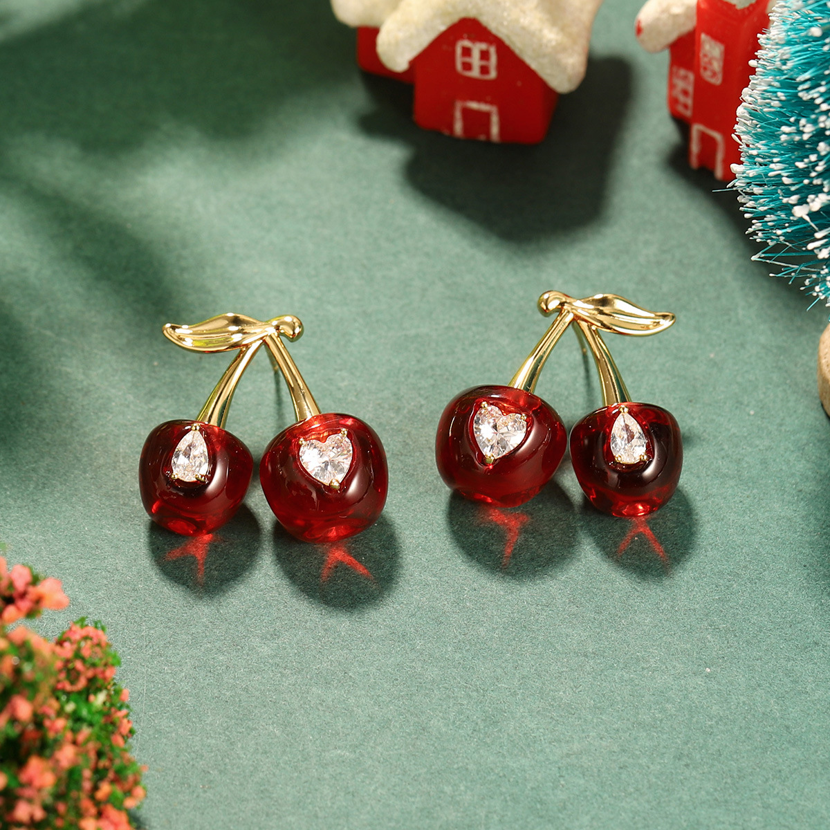 Wine red cherry earrings for the New Year and Christmas, light luxury and high-end stud earrings, autumn and winter niche design earrings, New Year earrings pic 22