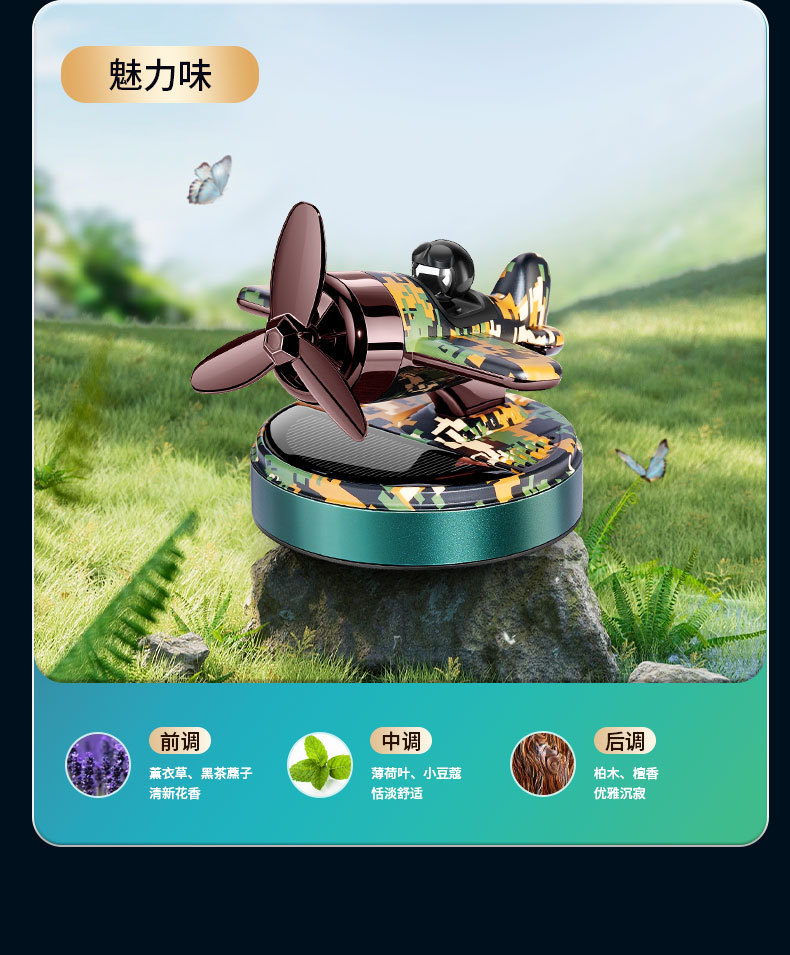 Car solar helicopter aroma diffuser, car rotating cloud roller, airplane interior center console perfume decoration pic 12