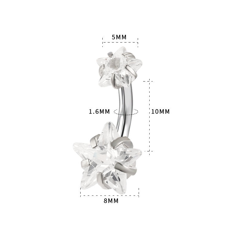 跨境新款2023不锈钢镶钻脐钉钛钢锆石脐环个性潮流星星五角星脐饰详情6