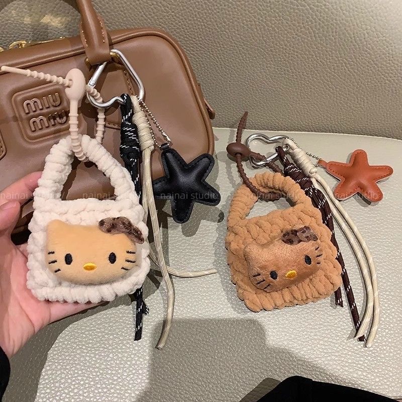 Ins-style Korean kitty coin purse, black leather leopard print KT cat headphones, storage bag, pendant, lanyard, keychain, pendant pic 1