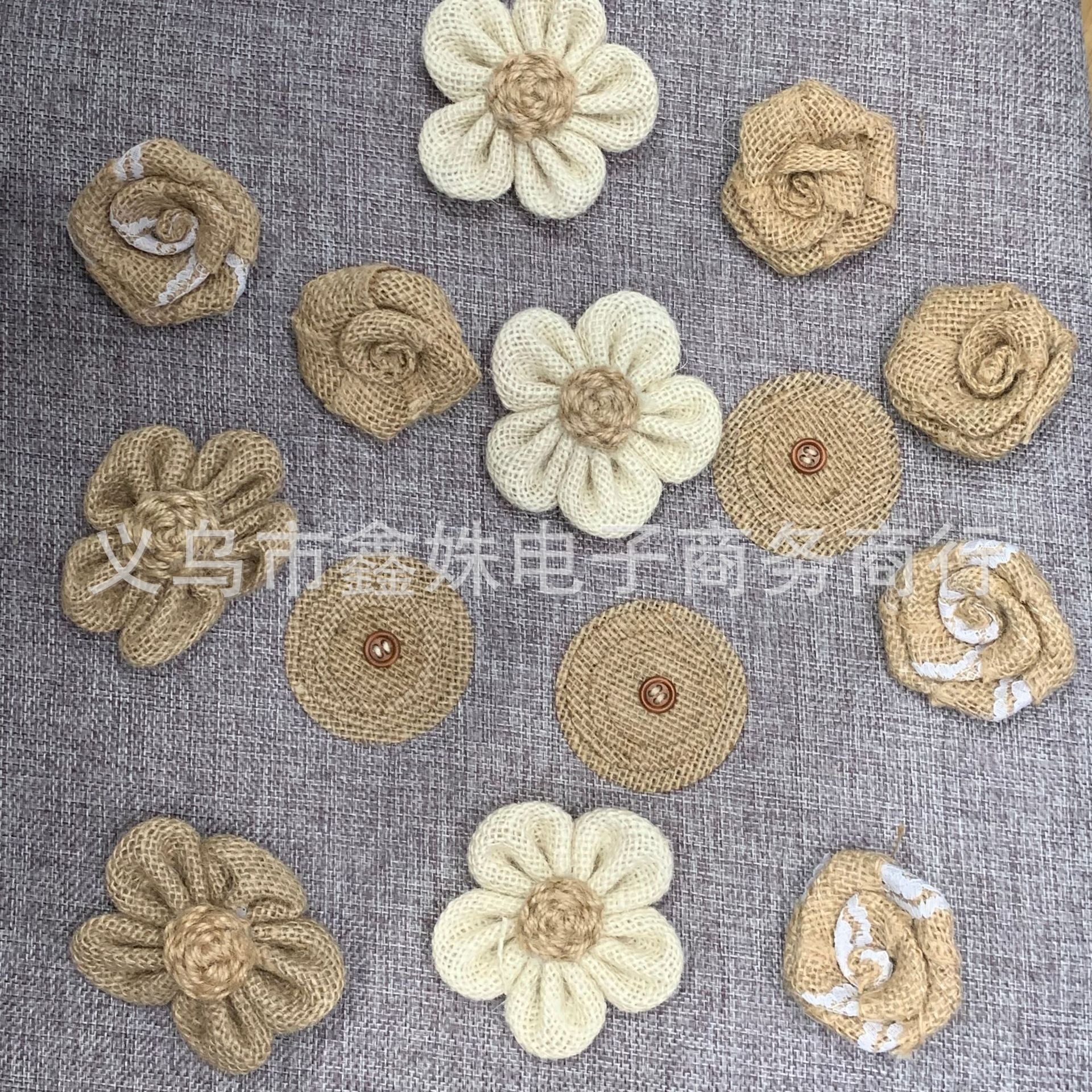 麻布花朵 手工DIY 装饰帽花 圣诞装饰麻布花详情2