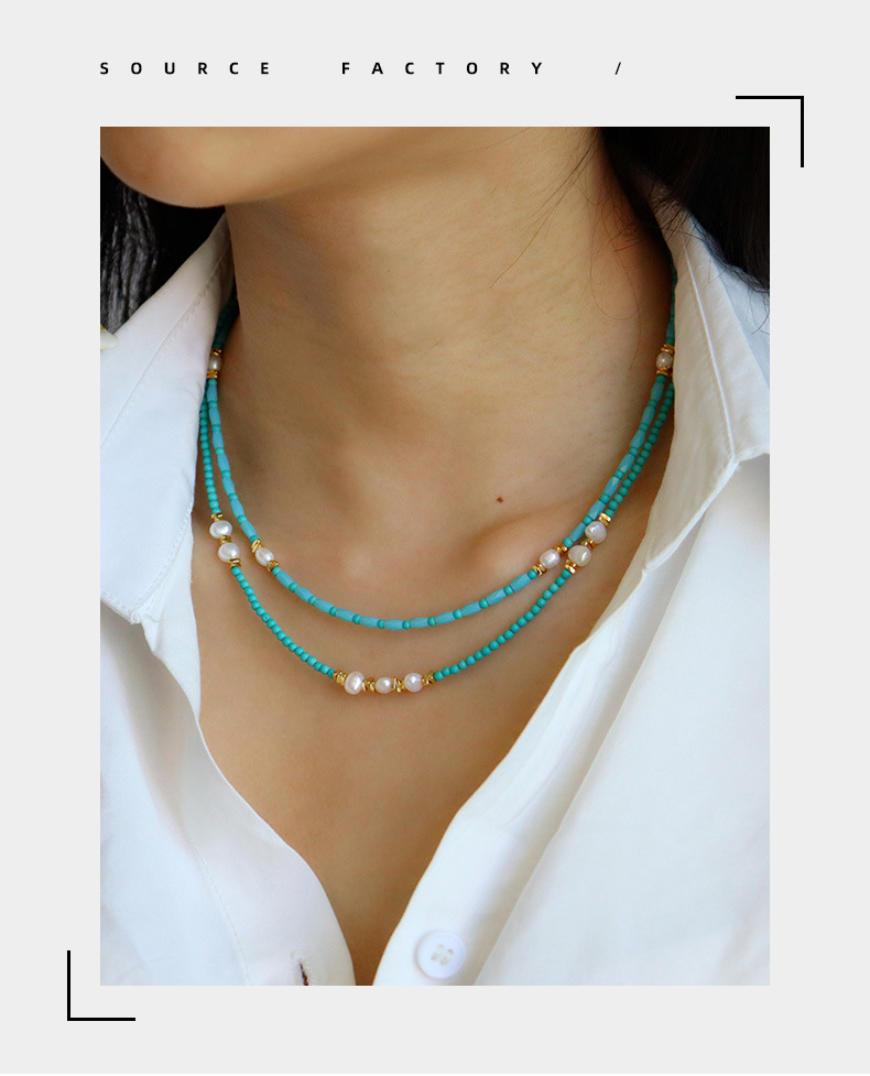 时尚轻奢绿松石淡水珍珠叠戴项链女气质百搭高级感精致简约锁骨链详情5