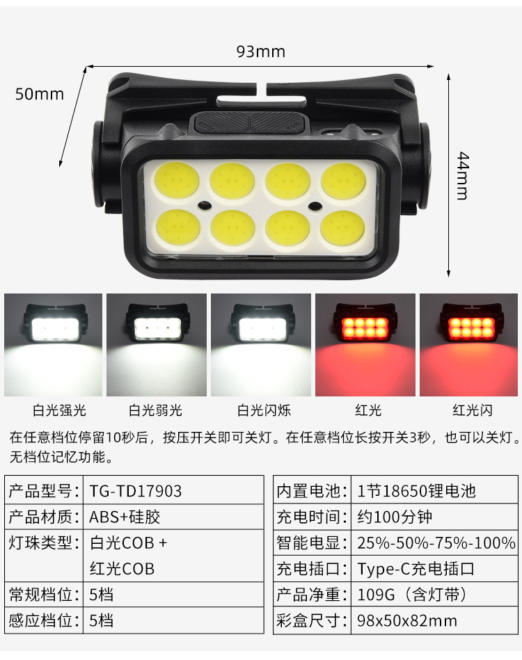 跨境新款头灯批发usb充电户外钓鱼灯强光照明感应多功能led工作灯详情13