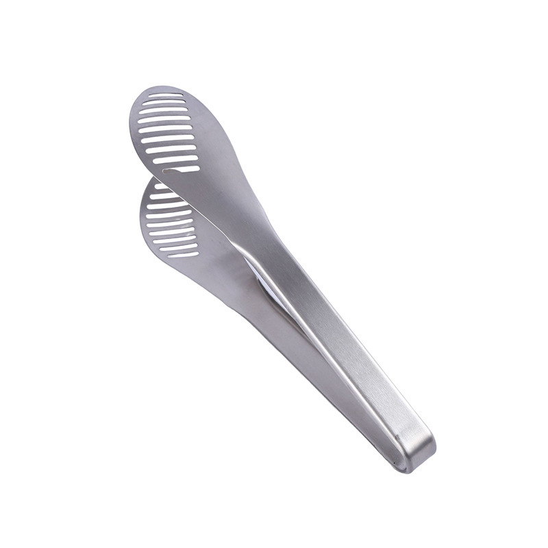 Silver stainless steel food tongs, bread tongs, heat-resistant food tongs, barbecue tongs, matte texture, in stock for wholesale pic 9