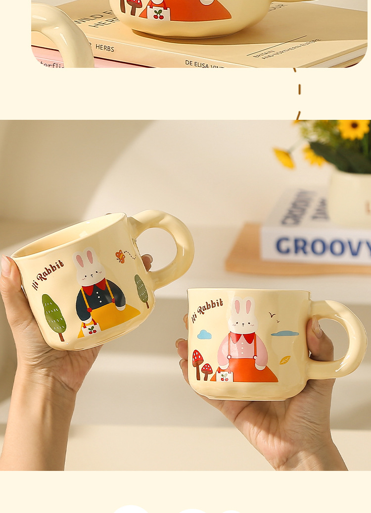 Creative Rabbit Mug with lid and spoon Ceramic Cup Gift box set, cute cup souvenir gift box set pic 6