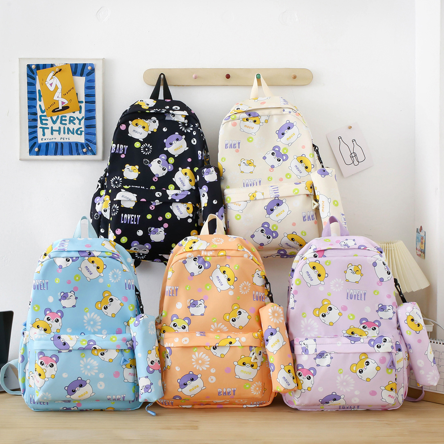 Wholesale escuela primaria primaria y secundaria estudiantes impresos espalda doble bolsa de las mujeres bolsa de la pluma de los hombres bolsa de manga color sólido bolsa de la escuela de gran capacidad pic 1