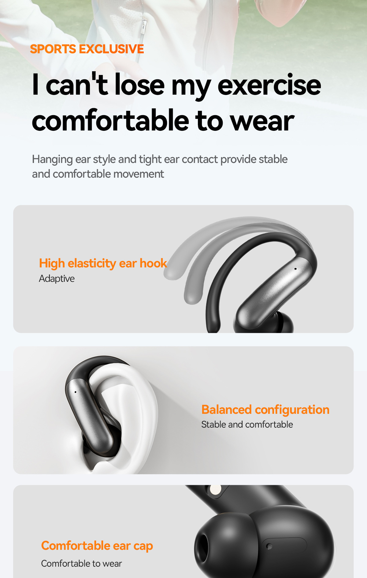 Nuevo producto smart crossover nuevo M144 orejar montado OWS semi-en el oído abierto bluetooth auriculares con doble pantalla de número modelo privado pic 9