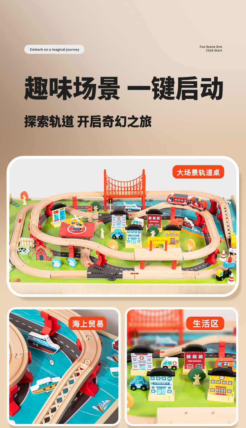 儿童木质双轨道拼装玩具电动车小火车套装益智拼装桌面场景玩具详情9