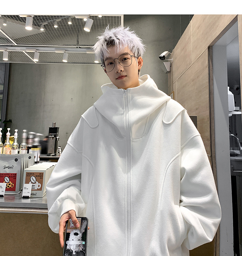 白色开衫卫衣男款2024春秋新款高级感痞帅美式重磅宽松连帽衫外套详情10