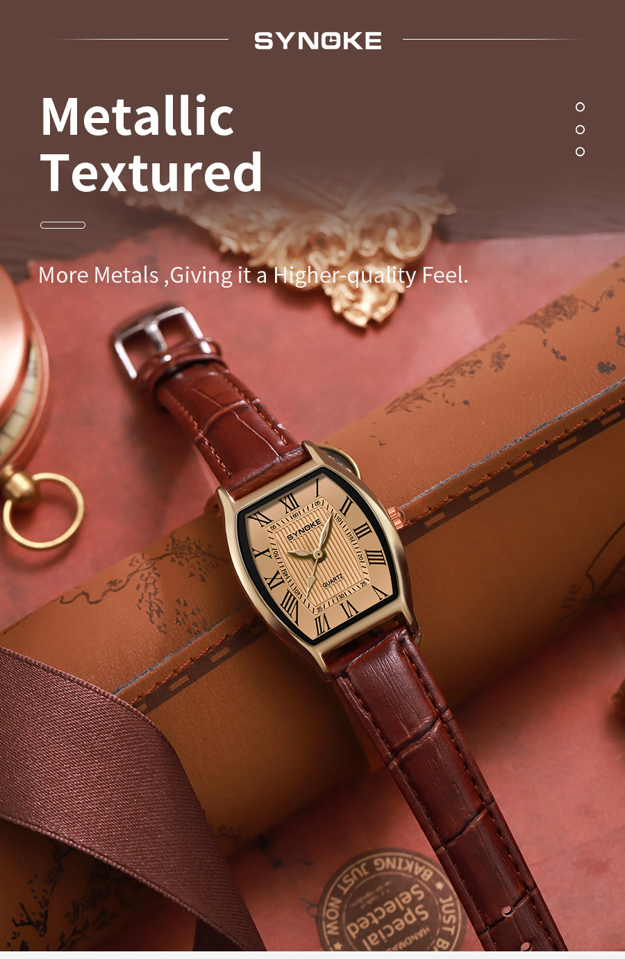 SYNOKE vintage barrel-shaped quartz watch for ladies, fashionable Roman numeral dial, light luxury wristwatch for students pic 25