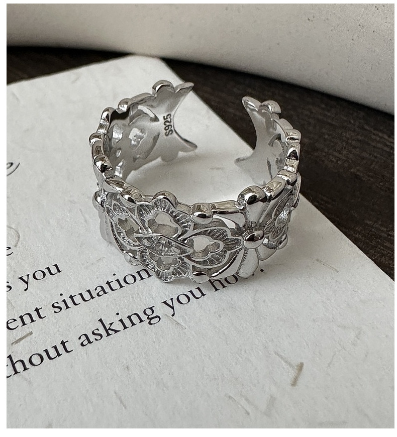 S925 pure silver, a niche and light luxury white gold warbler tail flower ring, a fashionable, simple and classic silver ring jewelry wholesale pic 11