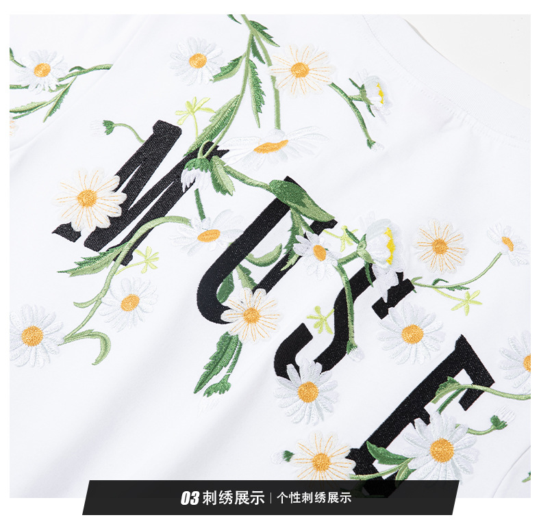 2025 New embroidered light changing flower bed branch short-sleeved Chinese-style round-neck loose half-sleeve pic 18
