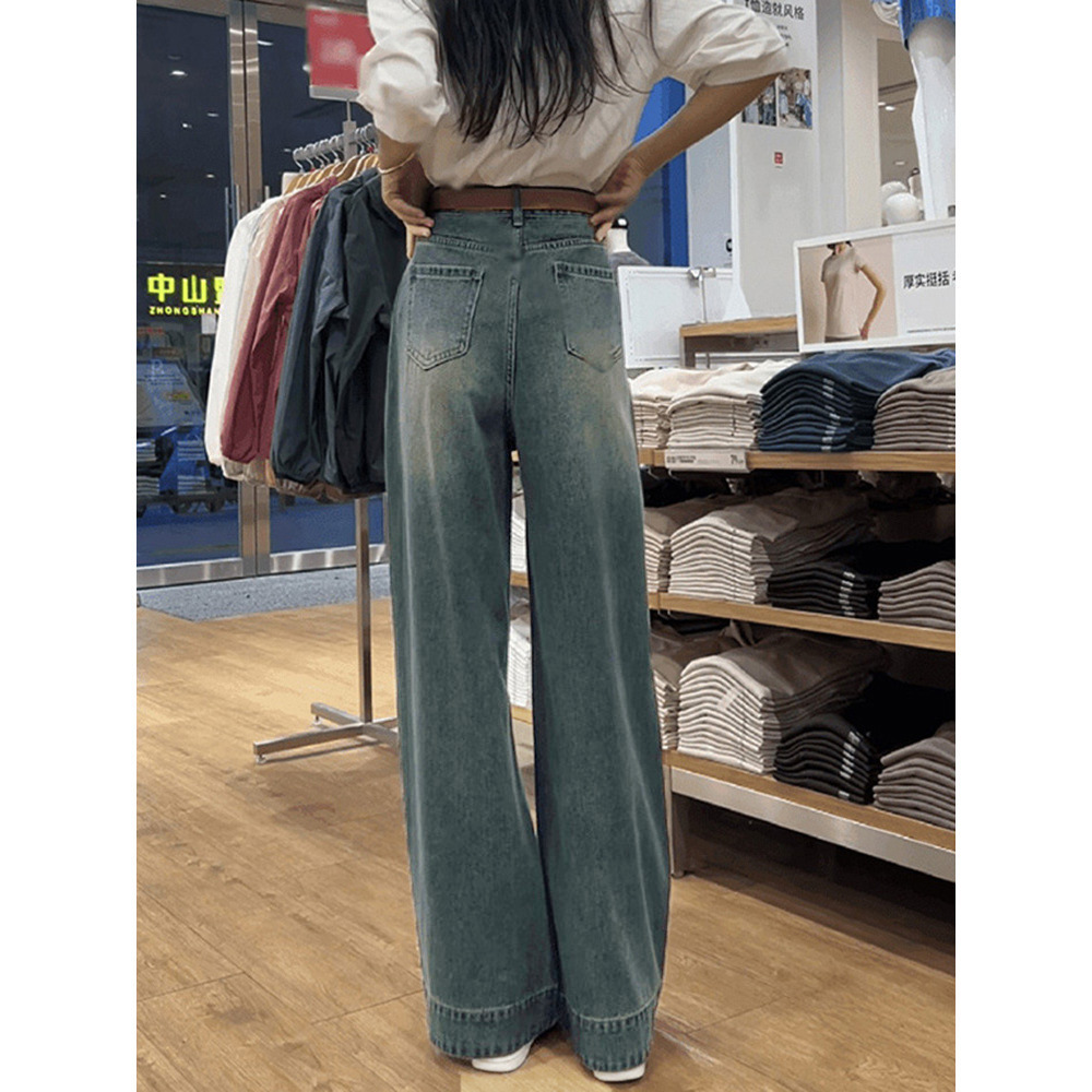 2379 Spring/Autumn new Korean-style high-waisted wide-leg jeans for women, loose, drape and flattering, versatile floor-length jeans pic 5