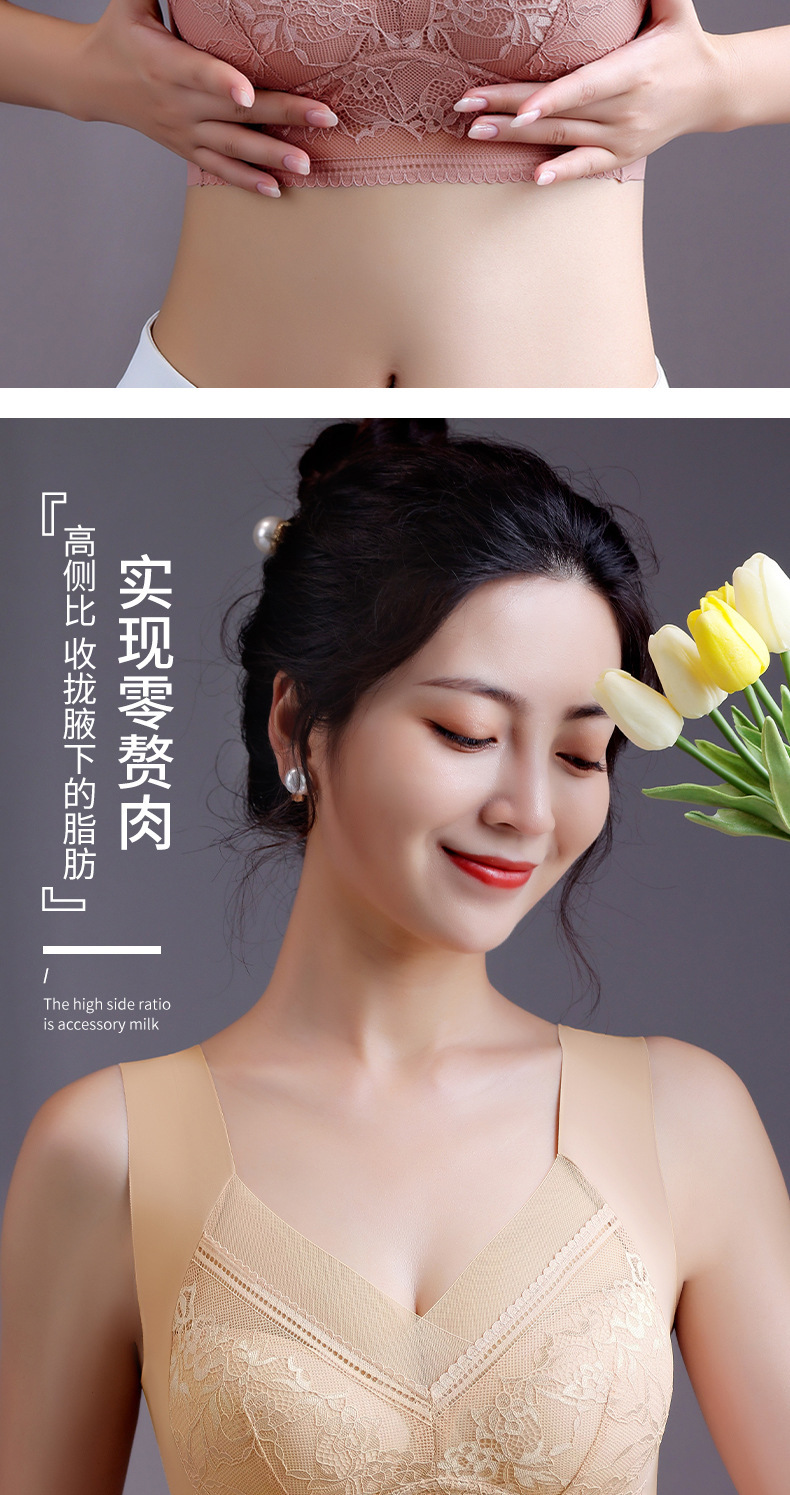 跨境蕾丝大码背心无痕冰丝聚拢透气薄款文胸美背大胸显小固定内衣详情8