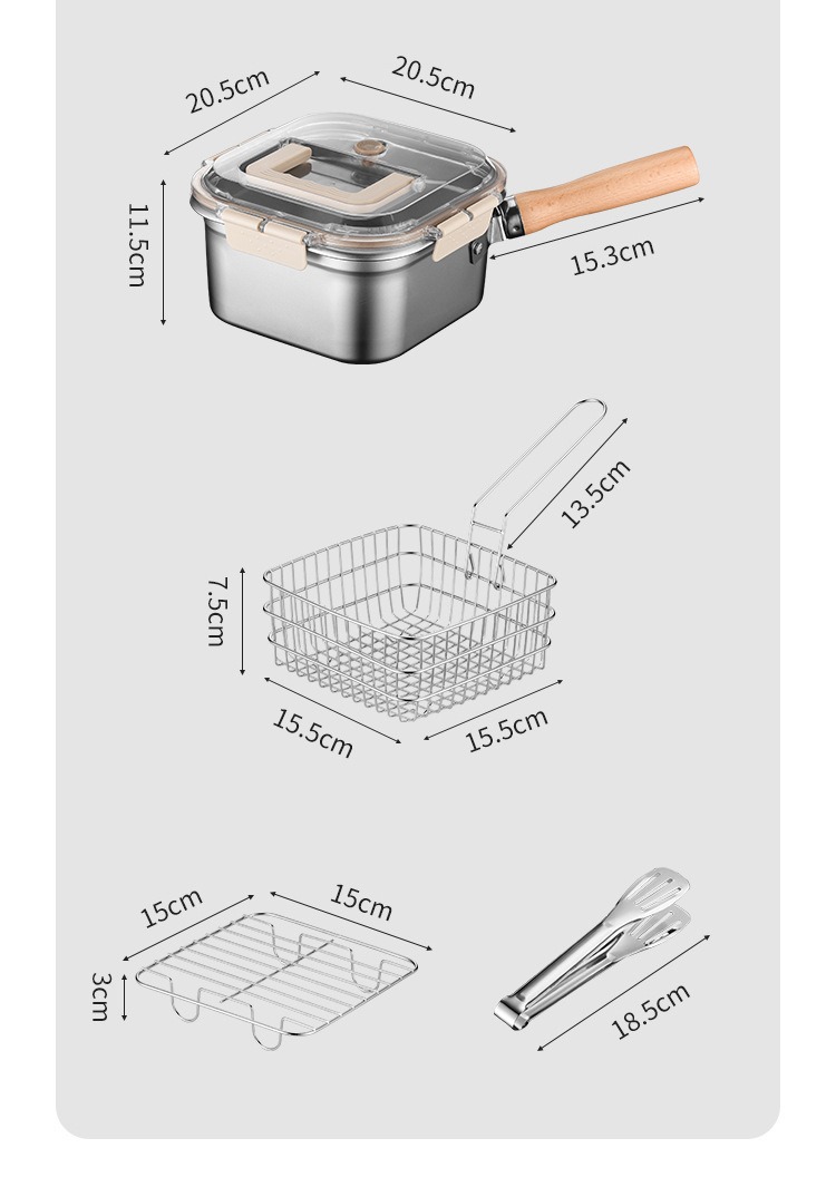 Cross-border Japanese stainless steel square deep fryer, household milk pot, noodle cooking pot, outdoor portable tempura deep fryer consignment pic 3