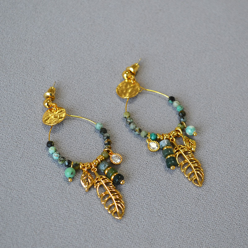 欧美小众设计复古文艺绿松石树叶捕梦网925银针气质百搭耳钉耳饰详情4